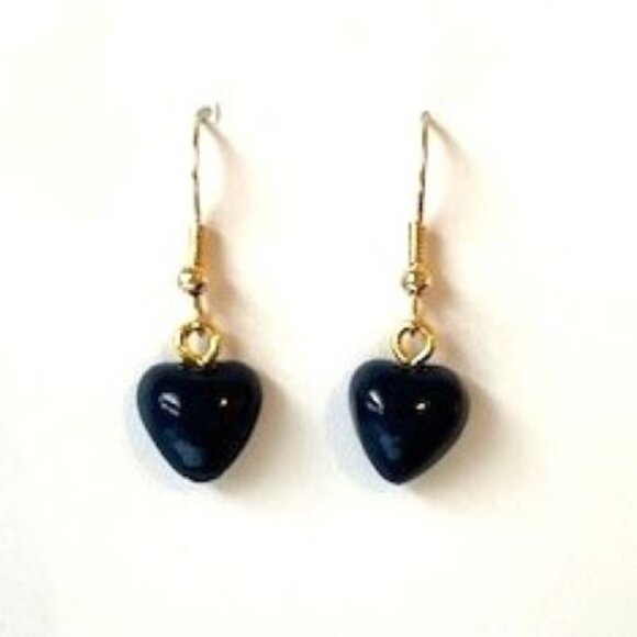 Navy Blue Heart Earrings - Handmade with Paper Mache - Picture 1 of 5